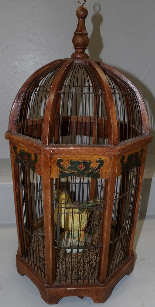 Painted Wood & Wire Mesh Bird Cage (1 of 3)