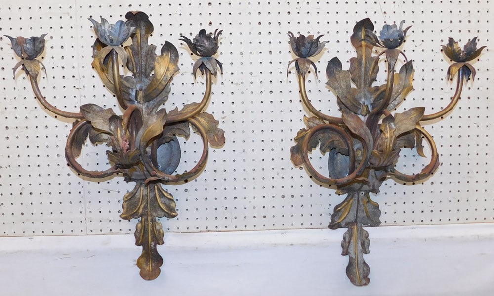 Pair of Large Ornate Painted Metal Wall Sconces (1 of 4)