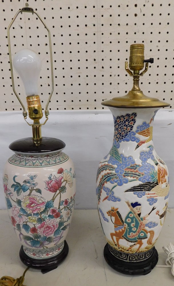 2 Painted Oriental Porcelain Vases Made Into Lamps (1 of 5)