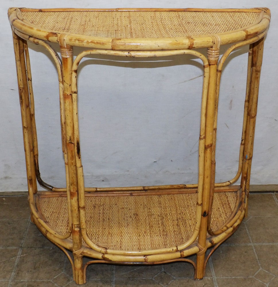 Bamboo 2 Tier Console: Bamboo 2 Tier Console. 30 1/4" W 14 1/2" D 29 1/4" H "ALL DESCRIPTIONS AND ANY CONDITION STATEMENT GIVEN BY LANGSTON AUCTION GALLERY ARE STRICTLY OPINIONS AND LANGSTON'S SHALL HAVE NO RESPONSIBILITY F