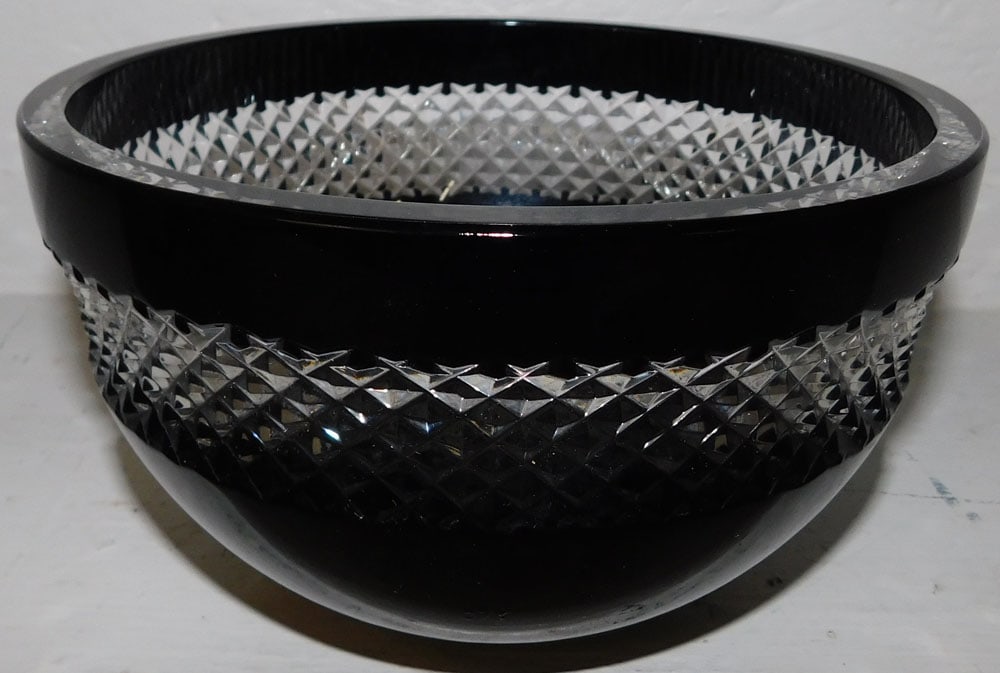 Waterford Black Cut to Clear Crystal Bowl by John Rocha: Waterford Black Cut to Clear Crystal Bowl by John Rocha. 8" Dia. 5" H "ALL DESCRIPTIONS AND ANY CONDITION STATEMENT GIVEN BY LANGSTON AUCTION GALLERY ARE STRICTLY OPINIONS AND LANGSTON'S SHALL HAVE NO
