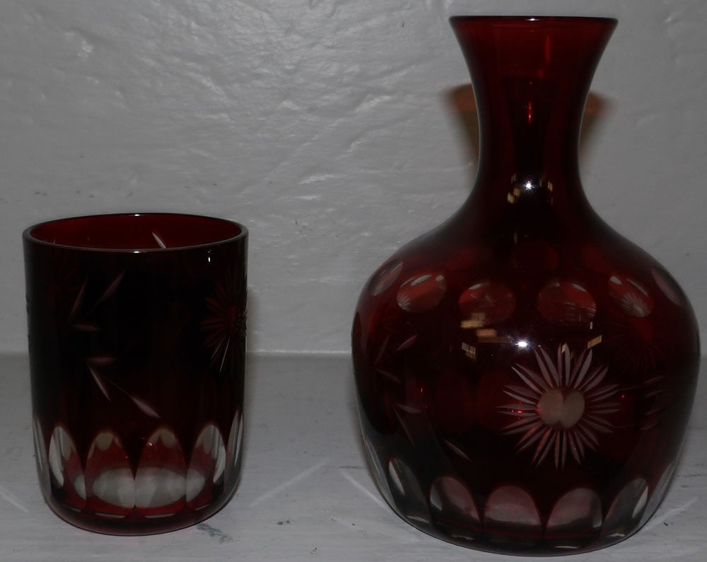 Ruby Cut to Clear Carafe with Tumbler (1 of 3)