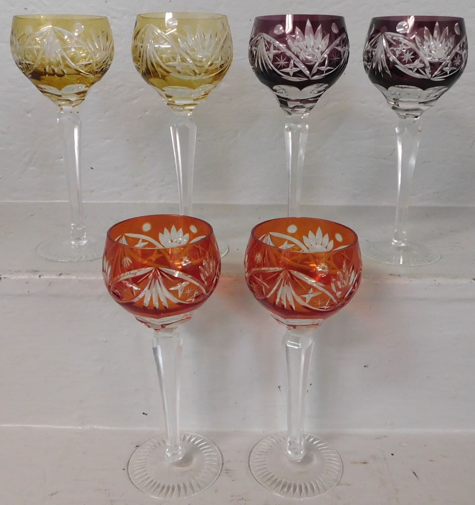 6 Cut to Clear Wine Glasses: 6 Cut to Clear Wine Glasses . Up to 8" H "ALL DESCRIPTIONS AND ANY CONDITION STATEMENT GIVEN BY LANGSTON AUCTION GALLERY ARE STRICTLY OPINIONS AND LANGSTON'S SHALL HAVE NO RESPONSIBILITY FOR ERRORS OR
