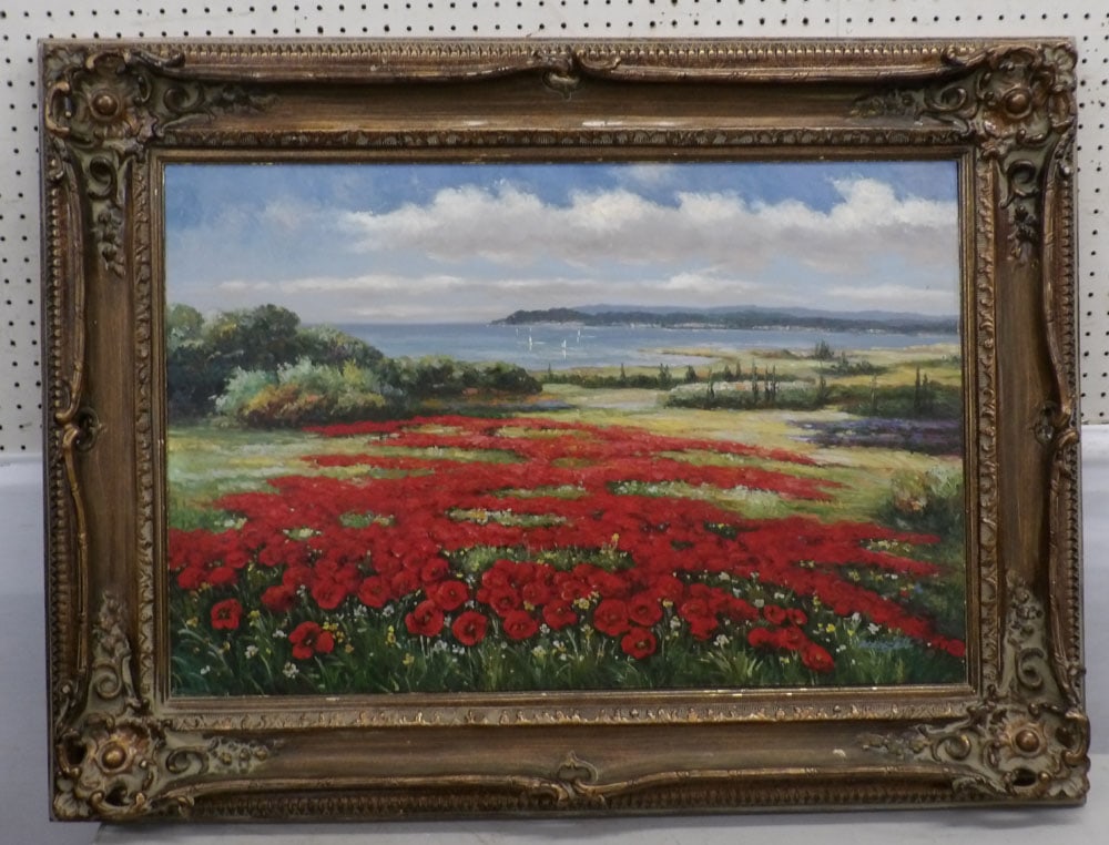 Framed Oil on Canvas Lake Scene Artist Signed (1 of 3)