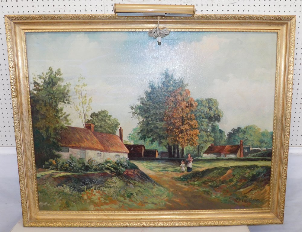 Large Framed Oil on Canvas Farm Scene Signed (1 of 6)