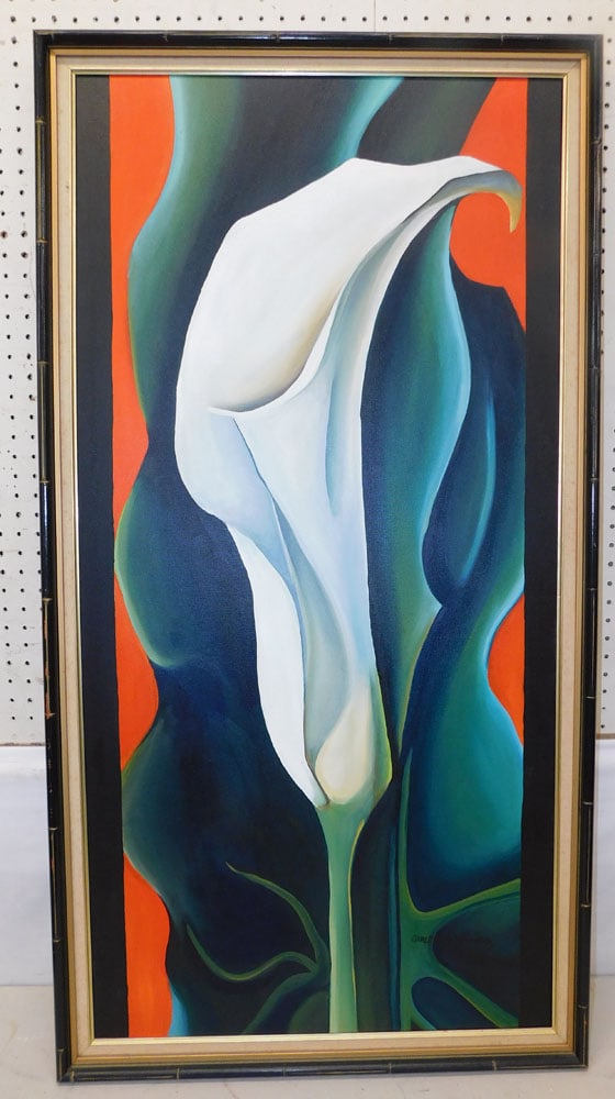 Framed Oil on Canvas of Lily Signed by Artist (1 of 5)