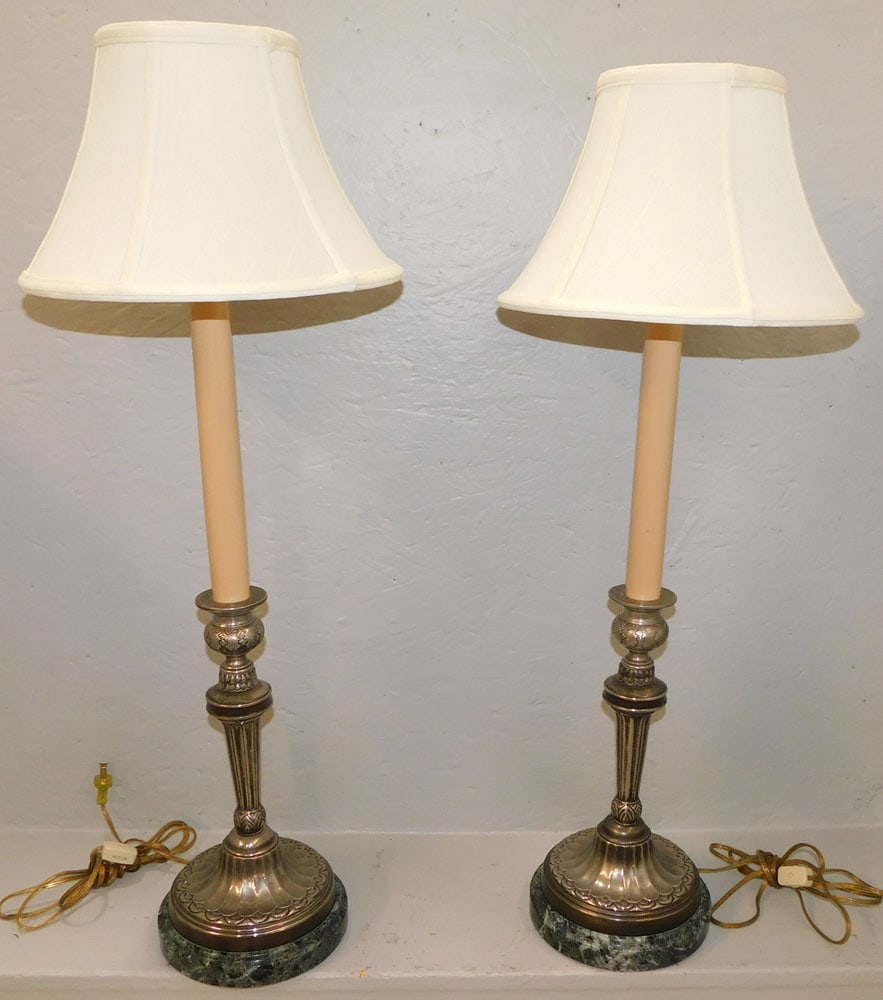 Pair of Silverplated Candlestick Lamps with Marble Base (1 of 4)