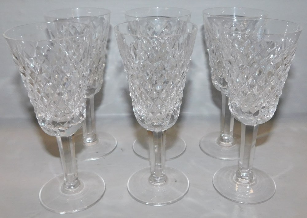 6 Waterford Wines: 6 Waterford Wines. 5 1/4" H "ALL DESCRIPTIONS AND ANY CONDITION STATEMENT GIVEN BY LANGSTON AUCTION GALLERY ARE STRICTLY OPINIONS AND LANGSTON'S SHALL HAVE NO RESPONSIBILITY FOR ERRORS OR OMISSIONS. T