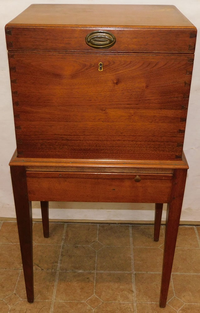 19th Century Walnut Dovetailed Cellarette on Stand with Slide (1 of 7)