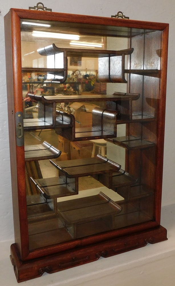 Oriental Teakwood & Glass Wall Hanging Cabinet (1 of 6)