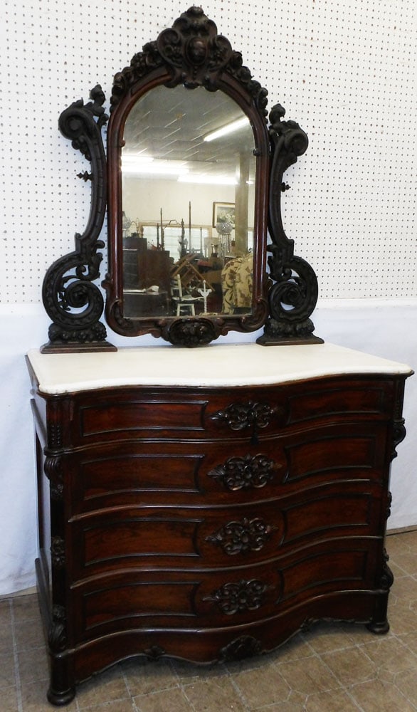 Antique Carved Rosewood Marble Top Victorian Dresser (1 of 9)