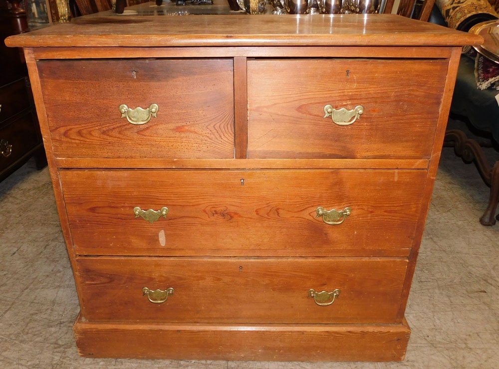 Pine 2/2 Drawer Chest: Pine 2/2 Drawer Chest . 32 1/2" W 18" D 30 1/4" H "ALL DESCRIPTIONS AND ANY CONDITION STATEMENT GIVEN BY LANGSTON AUCTION GALLERY ARE STRICTLY OPINIONS AND LANGSTON'S SHALL HAVE NO RESPONSIBILITY FOR 