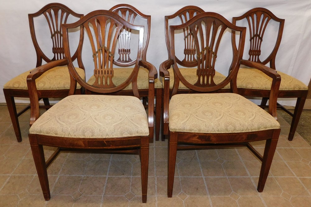 Set of 6 Mahogany Inlaid Shield Back Dining Chairs (1 of 6)
