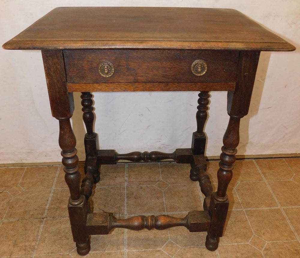 Antique Oak 1 Drawer Stretcher Base Stand (1 of 5)