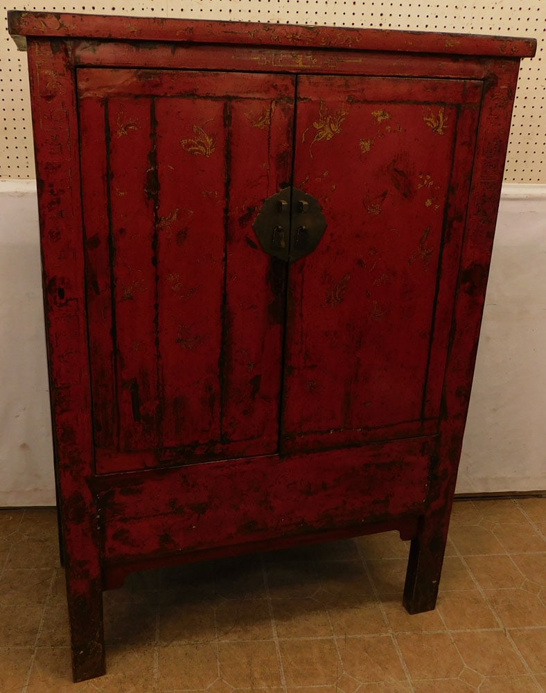 Red Lacquered Oriental 2 Door Cabinet (1 of 6)