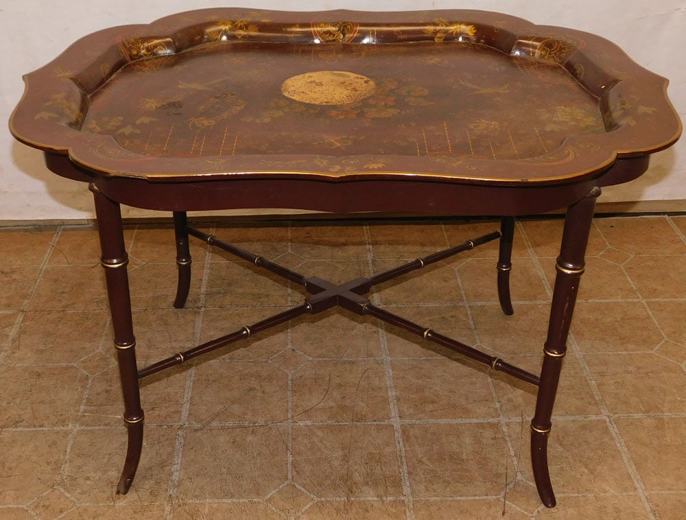 Painted Paper Mache Tray Top Tea Table (1 of 4)