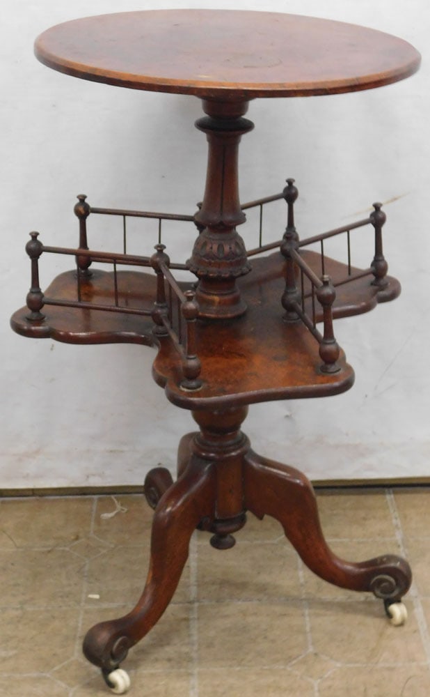 Antique Burl Walnut 2 Tier Stand (1 of 4)
