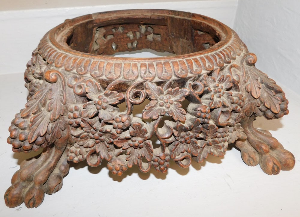 Antique Carved Teakwood Stand with Paw Feet (1 of 3)