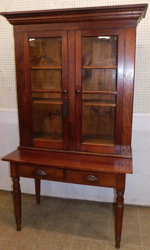 Antique Cherry 2 Part Writing Desk with Bookcase Top (1 of 5)