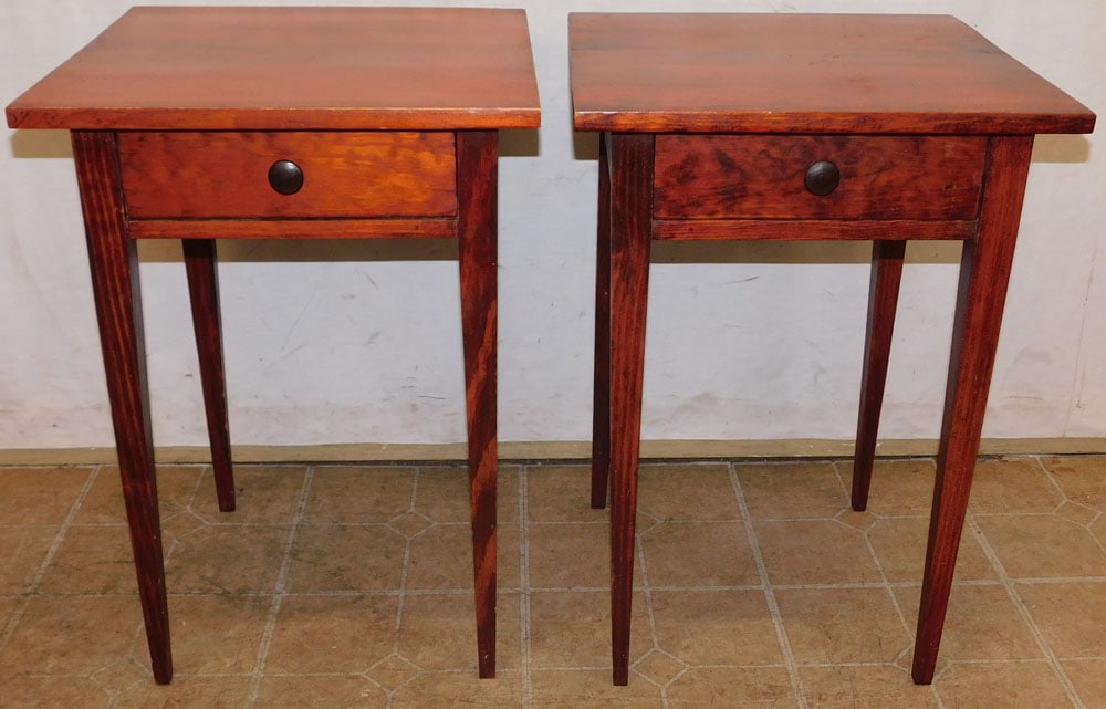 Pair of Benchmade Pine Tapered Leg 1 Drawer Night Stands Signed by Maker (1 of 5)