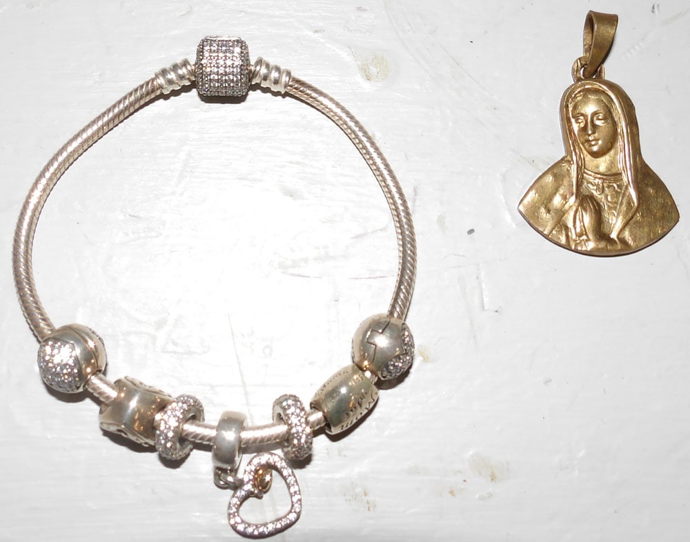 Sterling Bracelet with Charms & Marked 14K Gold Pendant (1 of 3)