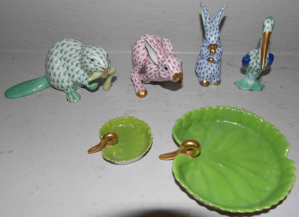 4 Herend Porcelain Figures & 2 Herend Porcelain Dishes (1 of 5)