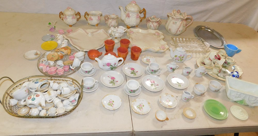 Lot of Porcelain Doll Tea Sets: Lot of Porcelain Doll Tea Sets. "ALL DESCRIPTIONS AND ANY CONDITION STATEMENT GIVEN BY LANGSTON AUCTION GALLERY ARE STRICTLY OPINIONS AND LANGSTON'S SHALL HAVE NO RESPONSIBILITY FOR ERRORS OR OMISSION