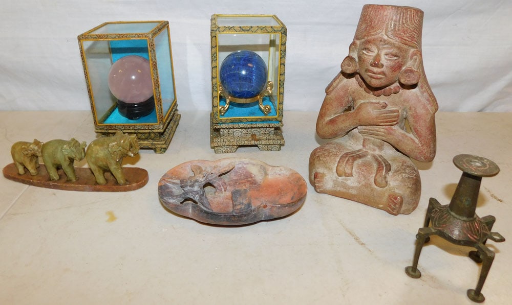 Lot of Oriental Stone, Metal, & Pottery Items (1 of 3)