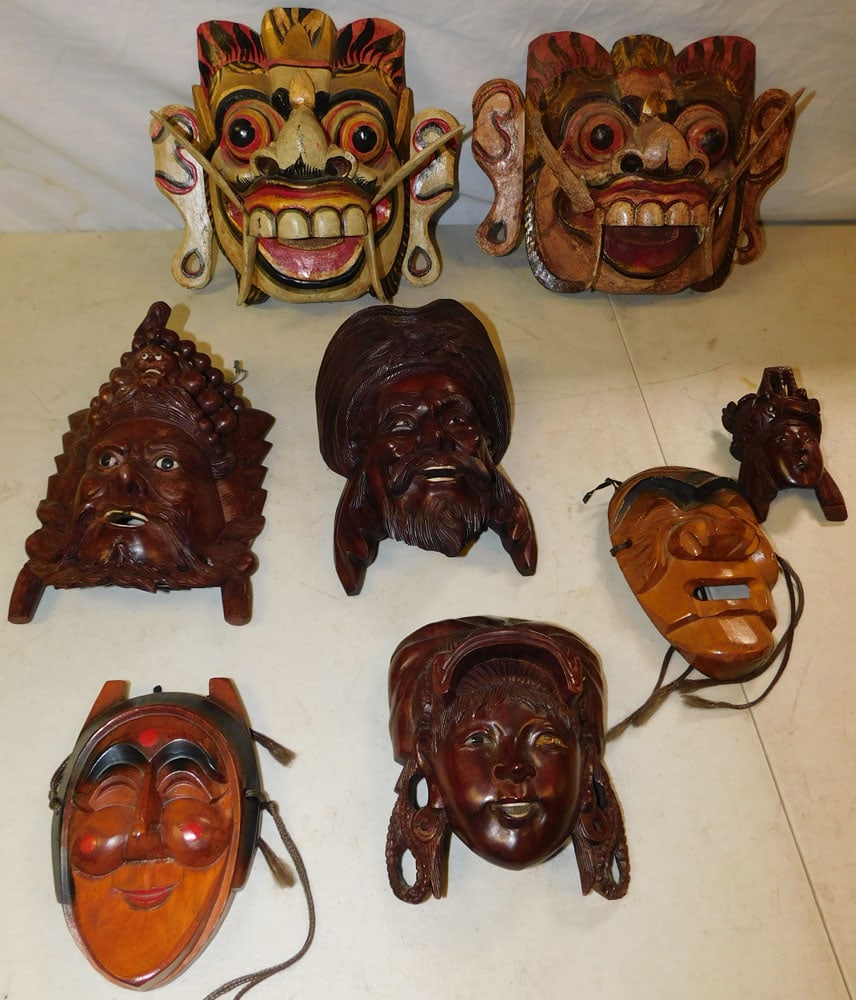 Lot of Painted Carved Wood Masks: Lot of Painted Carved Wood Masks. "ALL DESCRIPTIONS AND ANY CONDITION STATEMENT GIVEN BY LANGSTON AUCTION GALLERY ARE STRICTLY OPINIONS AND LANGSTON'S SHALL HAVE NO RESPONSIBILITY FOR ERRORS OR OMISSI
