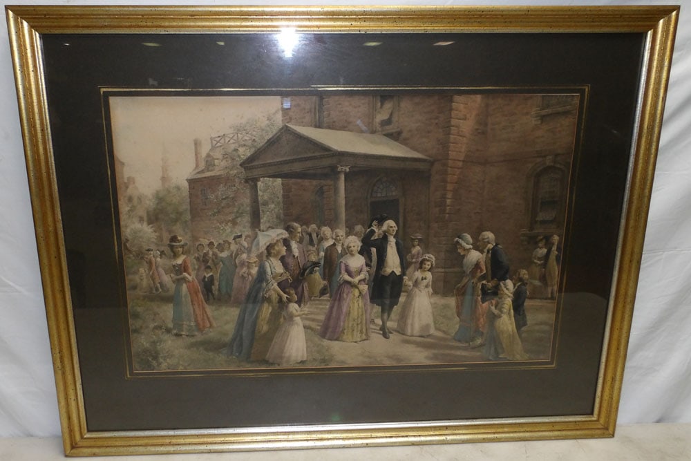 Framed & Matted Engraving of George Washington Walking Around Crowd (1 of 5)