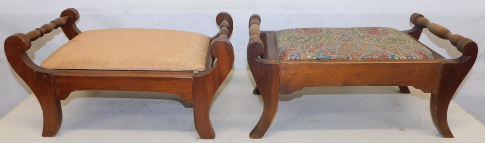 2 Mahogany Footstools: 2 Mahogany Footstools . Up to 19 3/4" x 11 1/4" x 12" H"ALL DESCRIPTIONS AND ANY CONDITION STATEMENT GIVEN BY LANGSTON AUCTION GALLERY ARE STRICTLY OPINIONS AND LANGSTON'S SHALL HAVE NO RESPONSIBILITY