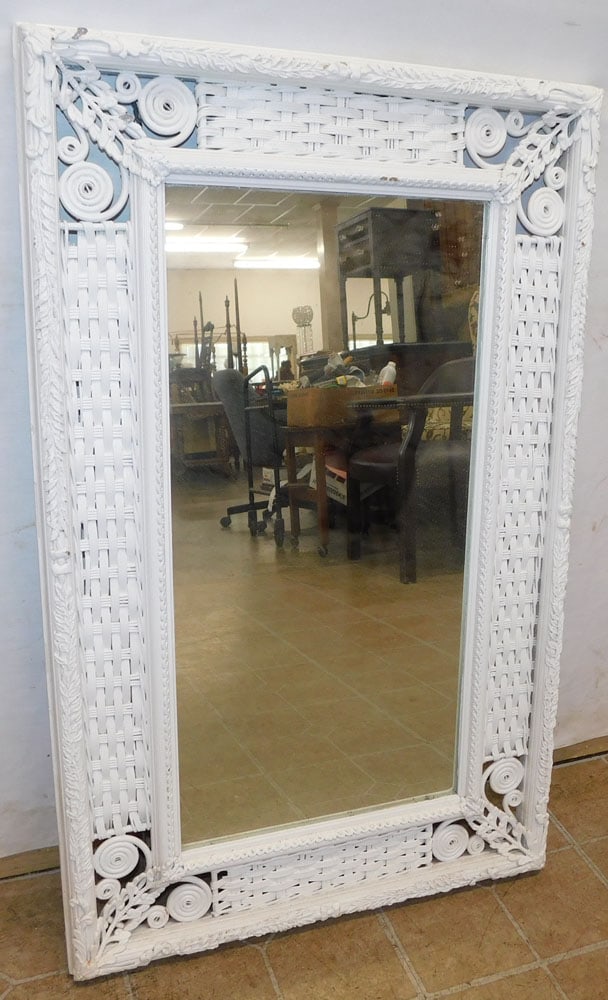 Antique Wicker & Metal Frame Mirror (1 of 3)