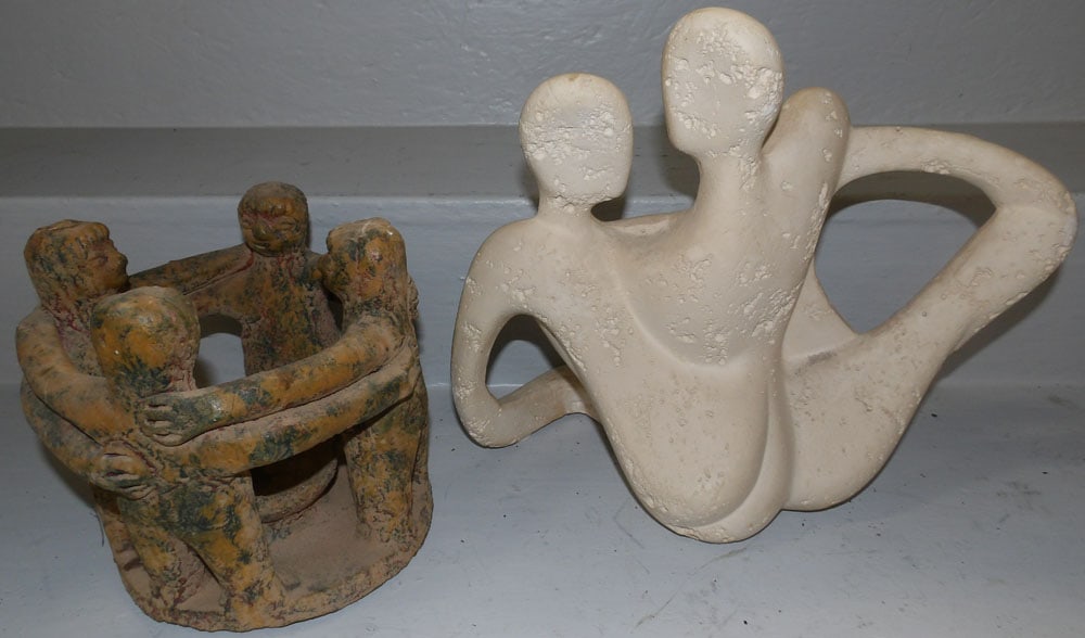 2 Mid Century Modern Sculptures: 2 Mid Century Modern Sculptures. Up to 11 1/4" H"ALL DESCRIPTIONS AND ANY CONDITION STATEMENT GIVEN BY LANGSTON AUCTION GALLERY ARE STRICTLY OPINIONS AND LANGSTON'S SHALL HAVE NO RESPONSIBILITY FOR ER