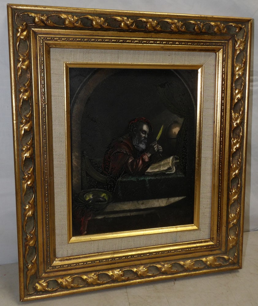 Framed Painted Resin Clock: Framed Painted Resin Clock. 13 1/2" x 15 1/2" "ALL DESCRIPTIONS AND ANY CONDITION STATEMENT GIVEN BY LANGSTON AUCTION GALLERY ARE STRICTLY OPINIONS AND LANGSTON'S SHALL HAVE NO RESPONSIBILITY FOR ERRO