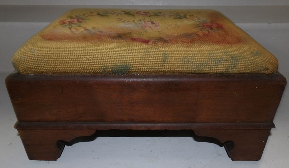 Walnut & Needlepoint Top Footstool (1 of 3)