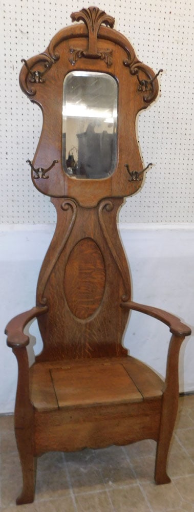 Antique Tiger Oak Hall Tree (1 of 7)
