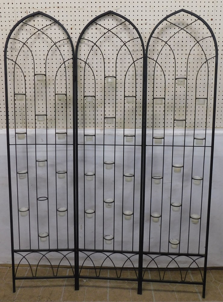painted metal 3 panel room divider with candle holders (1 of 3)