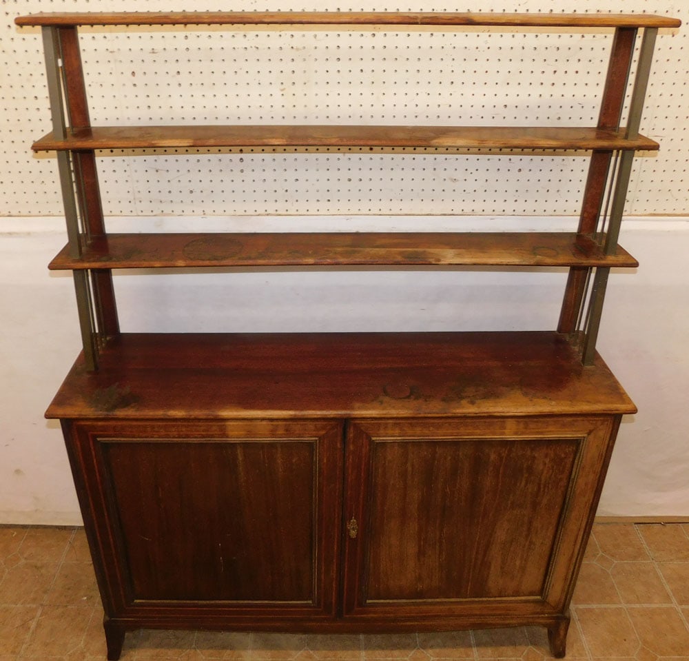 mahogany cabinet with 3 tier shelf top (1 of 5)