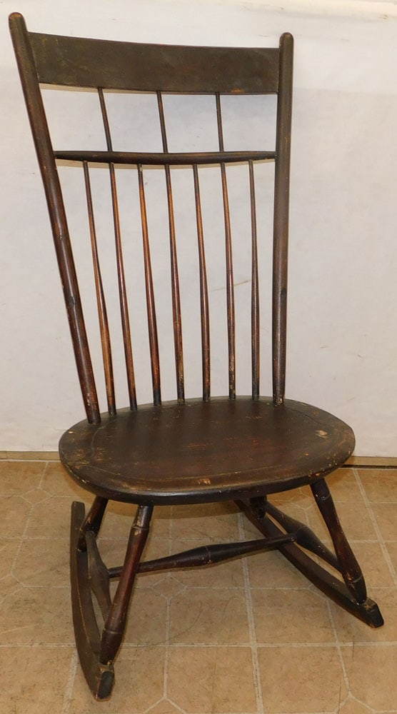 antique painted rocker: antique painted rocker. 43"H"ALL DESCRIPTIONS AND ANY CONDITION STATEMENT GIVEN BY LANGSTON AUCTION GALLERY ARE STRICTLY OPINIONS AND LANGSTON'S SHALL HAVE NO RESPONSIBILITY FOR ERRORS OR OMISSIONS. T