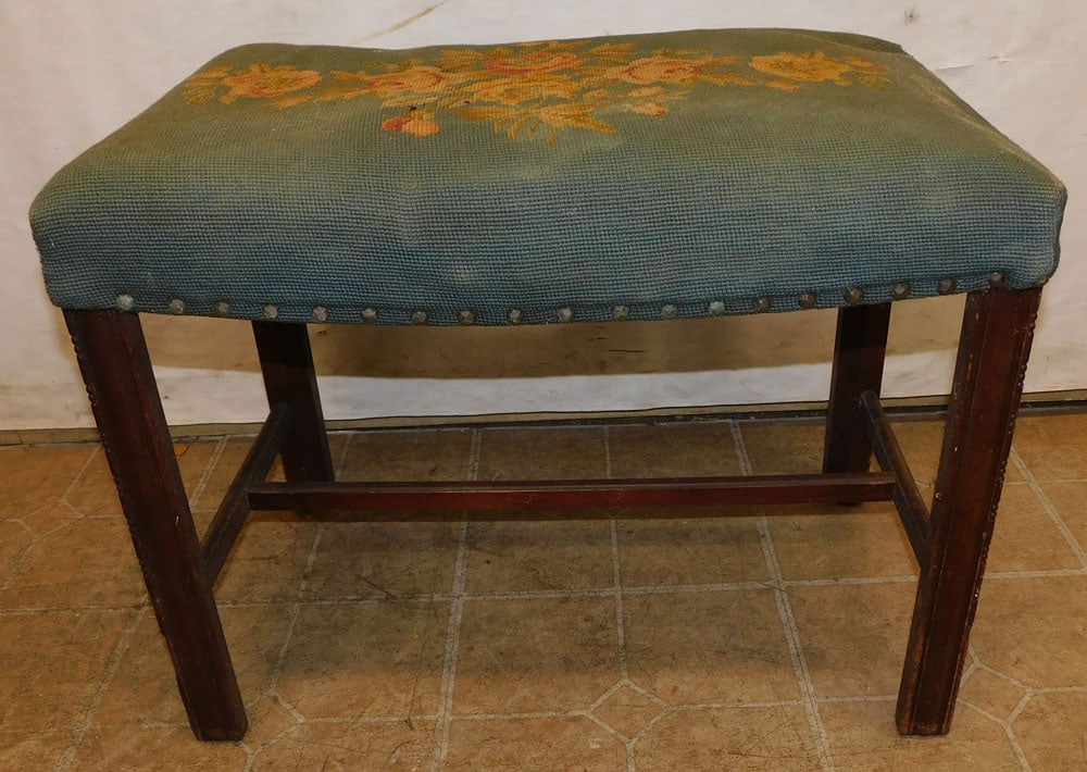 mahogany and needlepoint top bench (1 of 3)