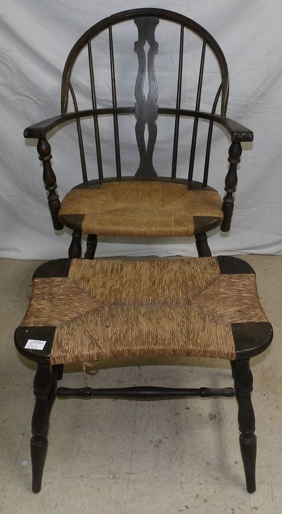 walnut Windsor style arm chair and stool (1 of 2)