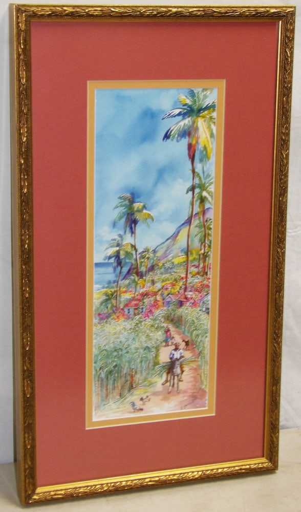 Framed & Matted Print of a Caribbean Village Coastal Scene by Gilly Gobinet (1 of 7)