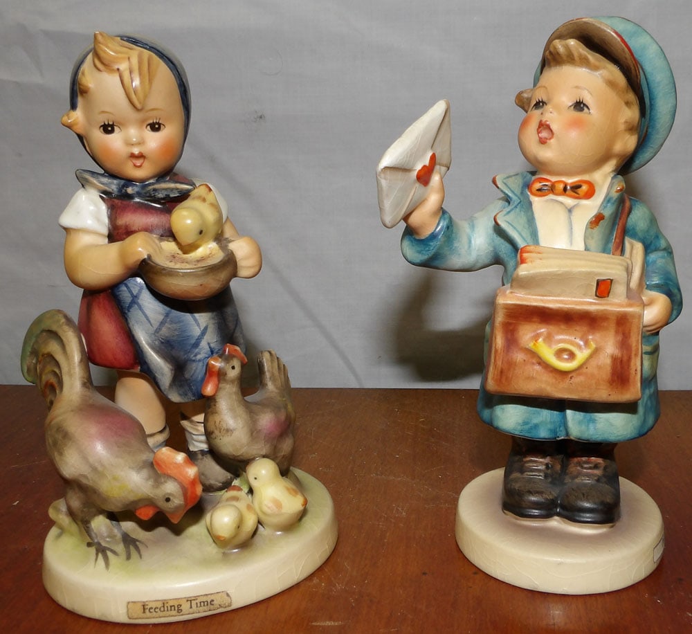 2 hummel figurines: 2 hummel figurines. Up to 5 1/4" H"ALL DESCRIPTIONS AND ANY CONDITION STATEMENT GIVEN BY LANGSTON AUCTION GALLERY ARE STRICTLY OPINIONS AND LANGSTON'S SHALL HAVE NO RESPONSIBILITY FOR ERRORS OR OMISSI