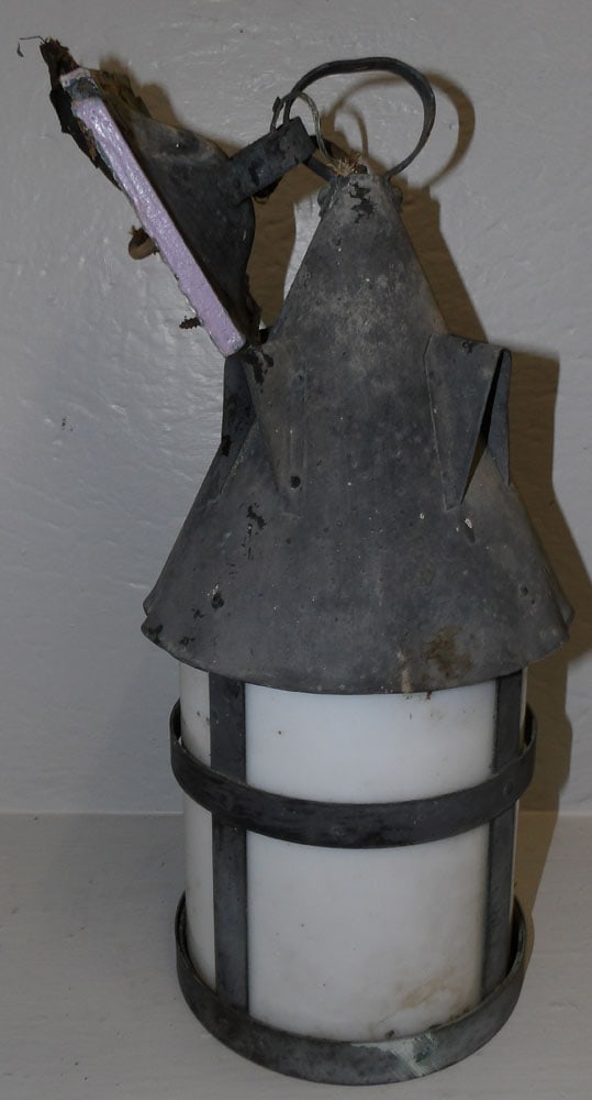 antique metal and milk glass lantern: antique metal and milk glass lantern . 15 1/2" H"ALL DESCRIPTIONS AND ANY CONDITION STATEMENT GIVEN BY LANGSTON AUCTION GALLERY ARE STRICTLY OPINIONS AND LANGSTON'S SHALL HAVE NO RESPONSIBILITY FOR ER