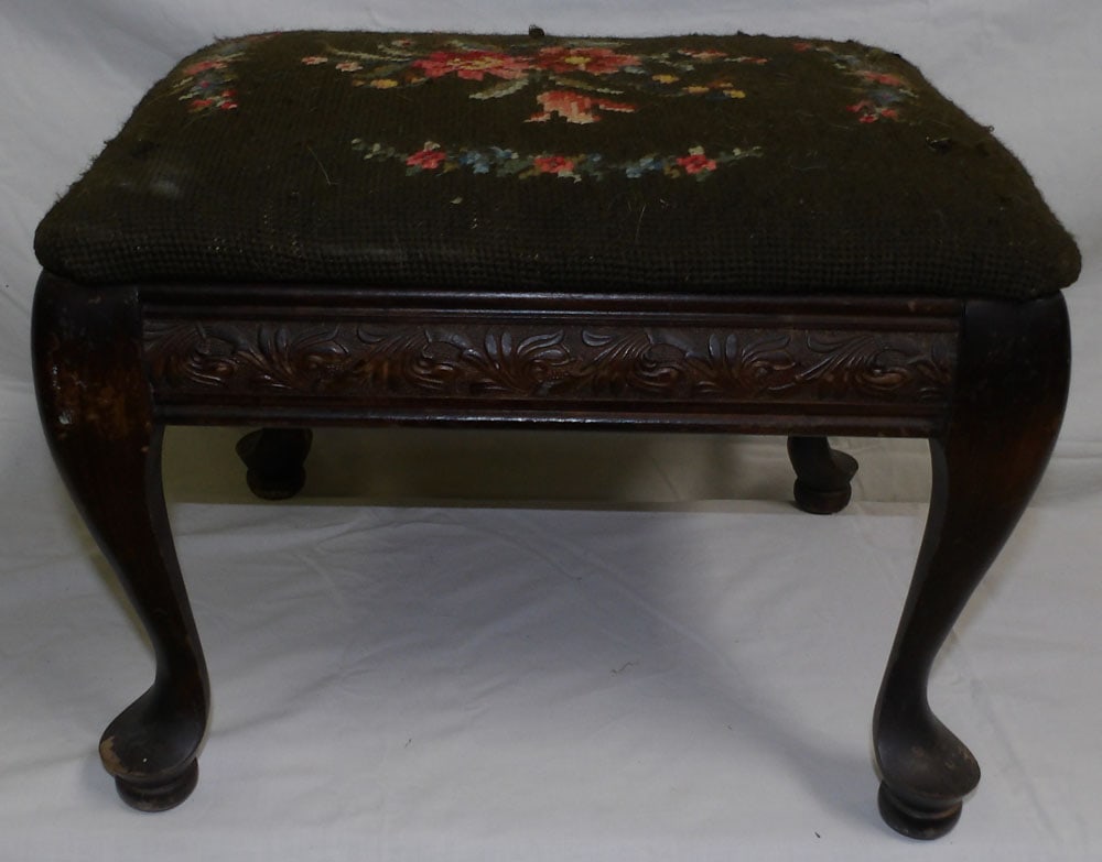 antique walnut needlepoint top stool (1 of 2)