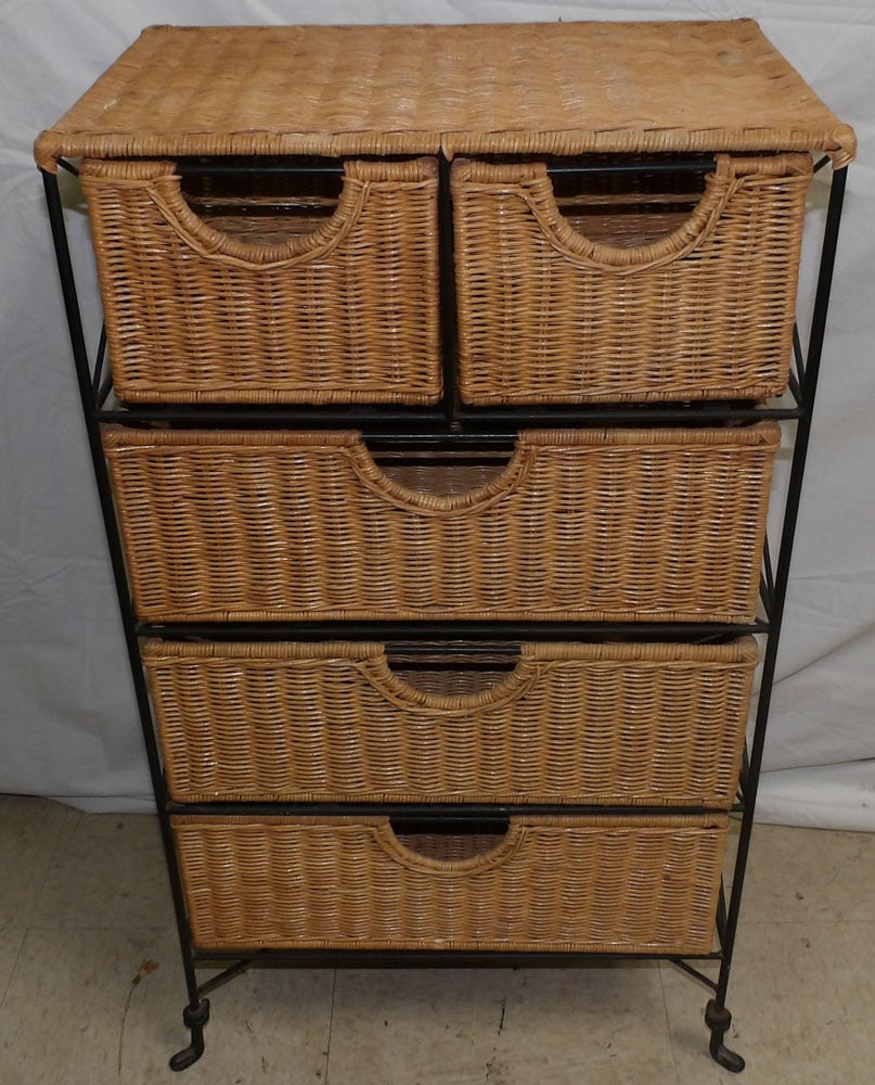 5 drawer metal and wicker stand (1 of 3)
