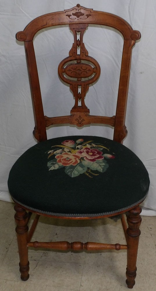 antique walnut side chair with needlepoint seat (1 of 3)