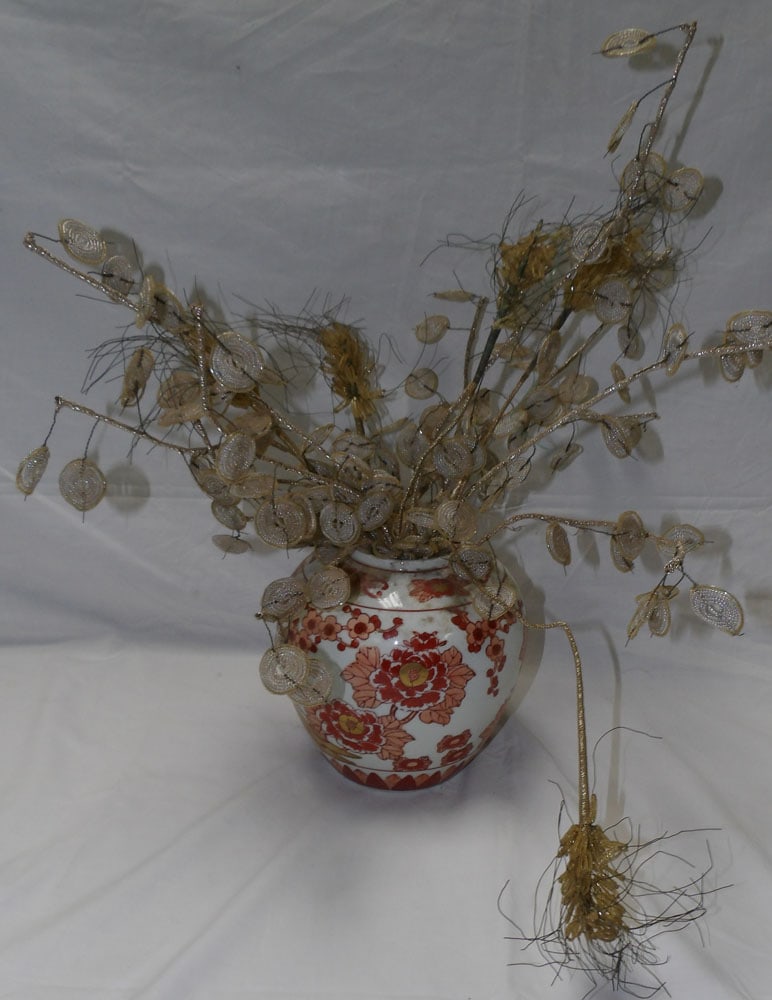 antique porcelain vase with beaded flower arrangement (1 of 2)