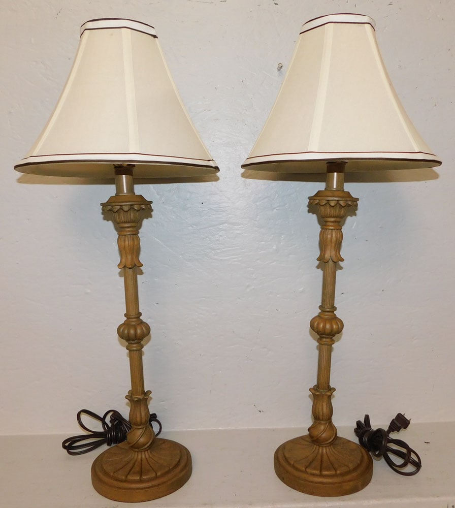 pair decorated lamps: pair decorated lamps. 26" H"ALL DESCRIPTIONS AND ANY CONDITION STATEMENT GIVEN BY LANGSTON AUCTION GALLERY ARE STRICTLY OPINIONS AND LANGSTON'S SHALL HAVE NO RESPONSIBILITY FOR ERRORS OR OMISSIONS. TH