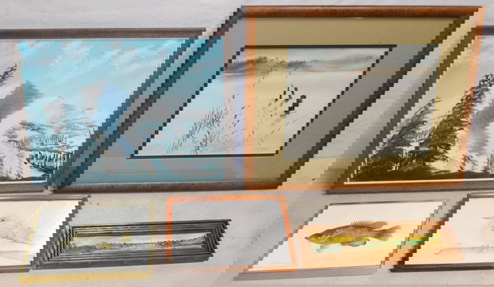 Framed Watercolor, Framed Oil on Boards, Baby Bird Etching, & Framed Fish Print, (Some Signed ) (1 of 7)